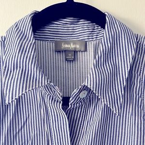 Neiman Marcus Pinstripe Sleeveless Button Down Flowy Shirtdress